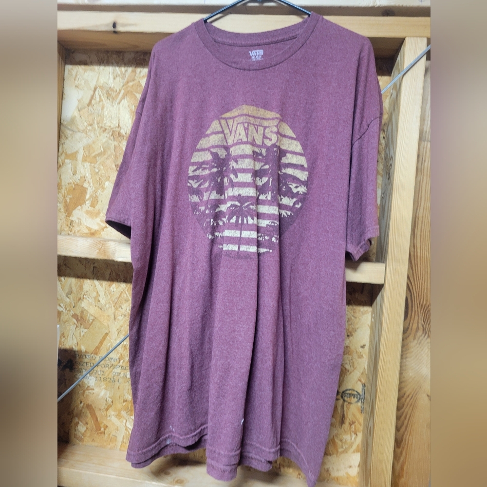 Vans Maroon Short Sleeve Tee Graphic Design Mens Size XXL